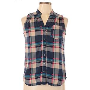 Fun 2 Fun Woman’s ModCloth Vintage Plaid Sleeveless Button Up Collared Blouse